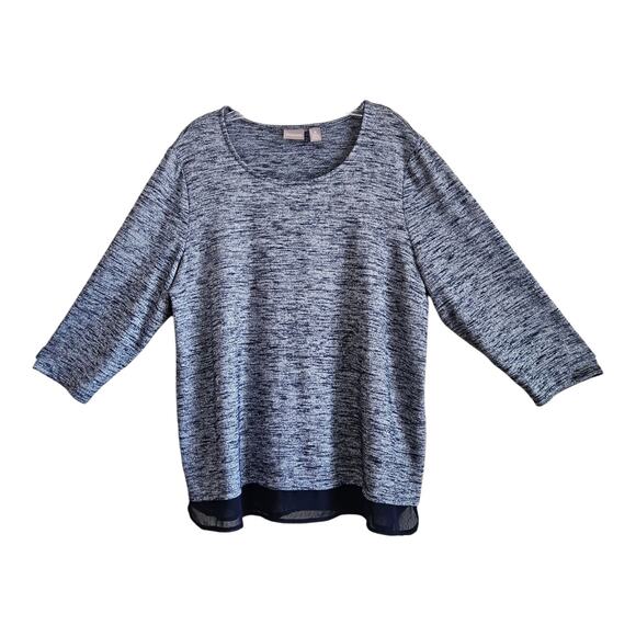 CHICO'S 3 Women XL Sweater Heathered Blue Gray Silver Layered Look 3/4 Sleeve 44 - Picture 1 of 8